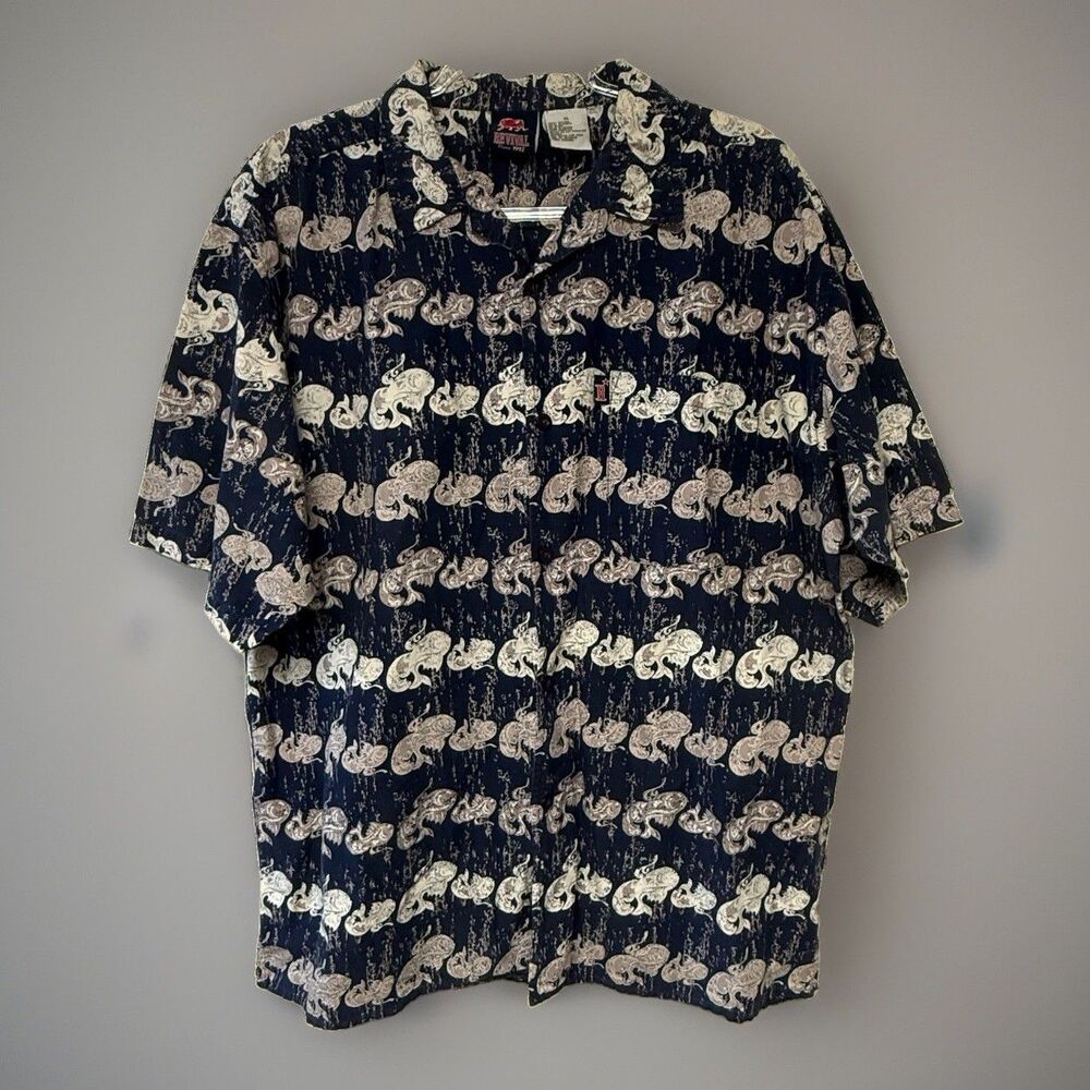 Revival Circa 1992 Button Up Koi  Hawaiian Retro Resort 90s Streetware XL